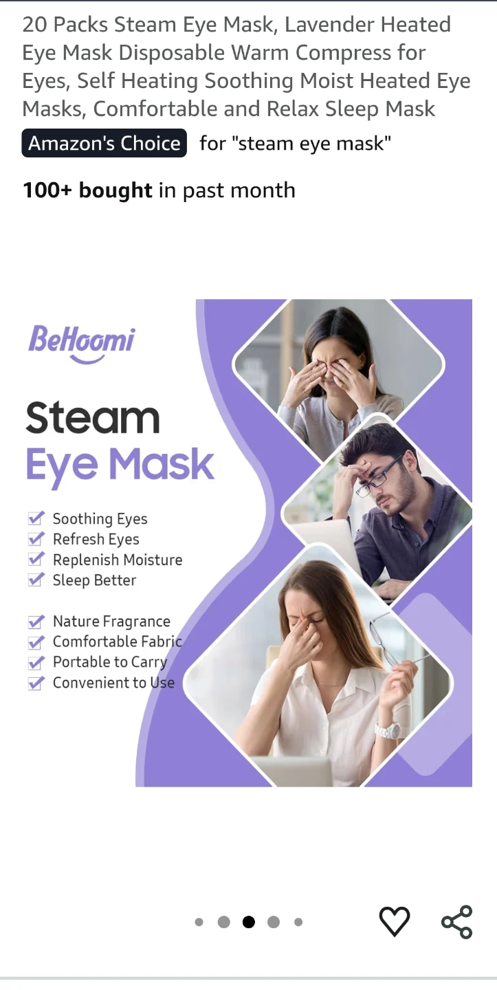 BeHoomi Lavender Scented Steam Eye Masks - 20 Packs - photo 2