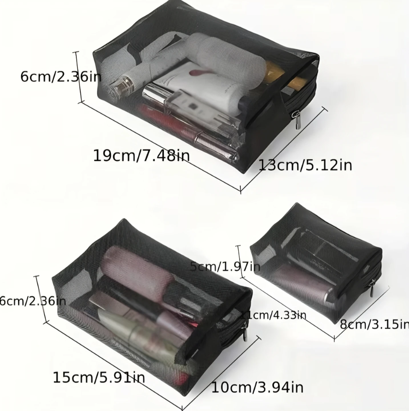 📦 Pickup / Delivery - Set of 3 Black Mesh Makeup Bags - photo 2