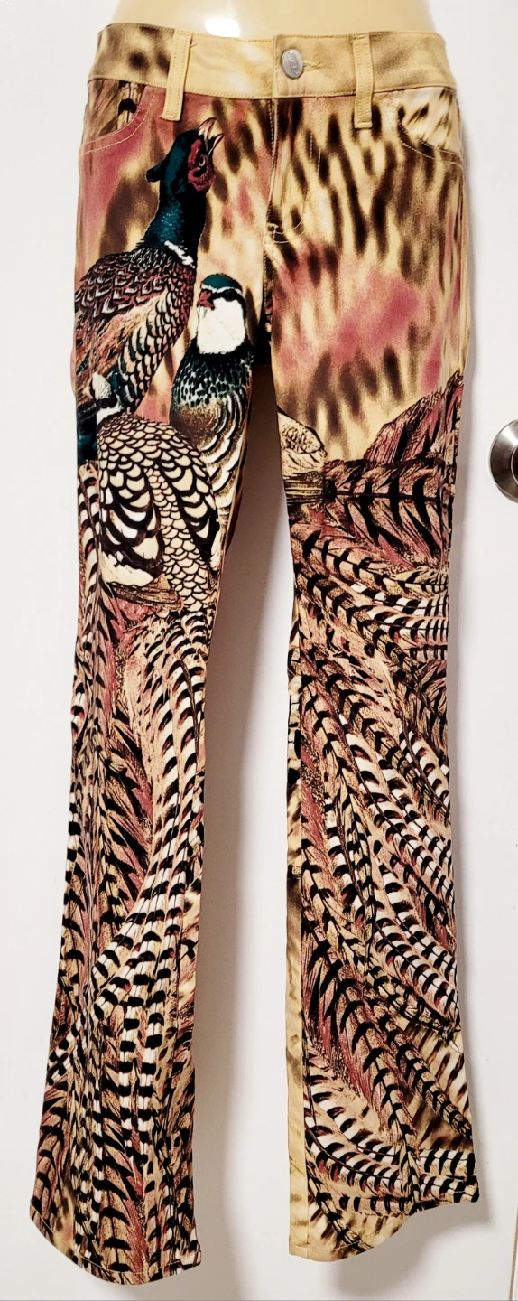 Bongo 1990s Women's Pheasant Print Flare Jeans Size 0