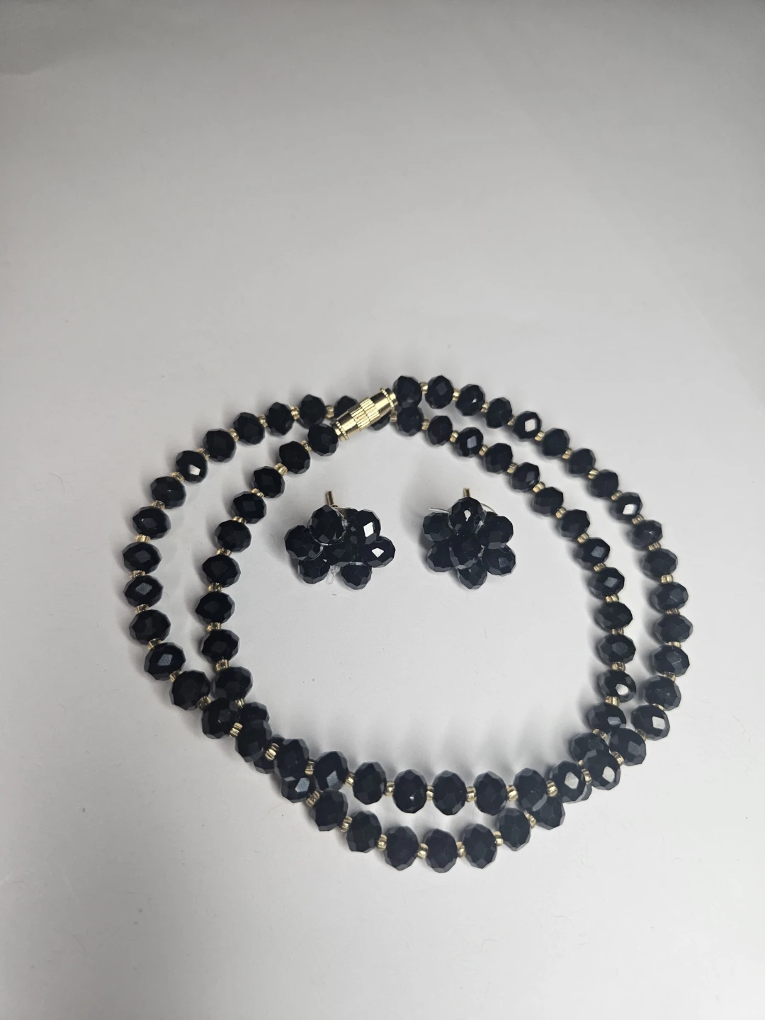 Black  crystal Beaded Necklace and Earring Set