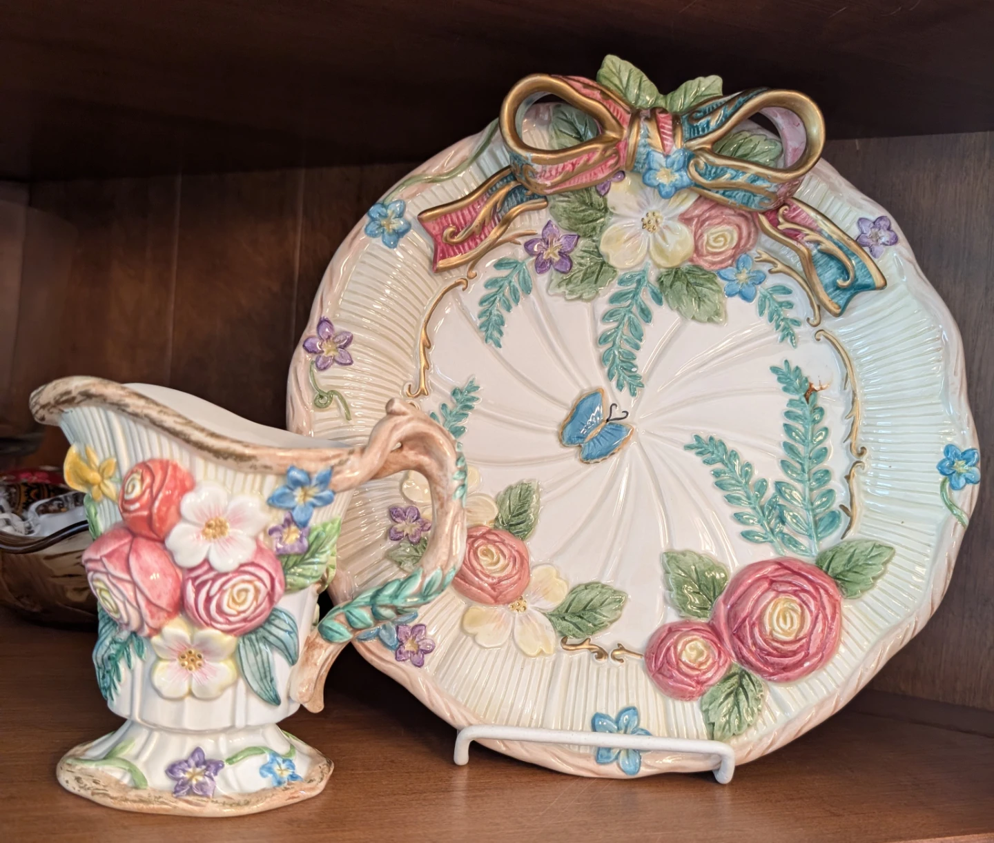Fitz & Floyd Woodland Spring Plate and Jug