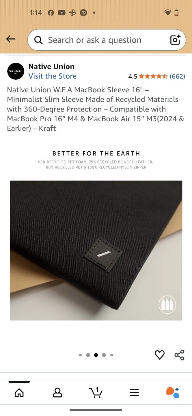Native Union W.F.A MacBook Sleeve 16" - Kraft - photo 4