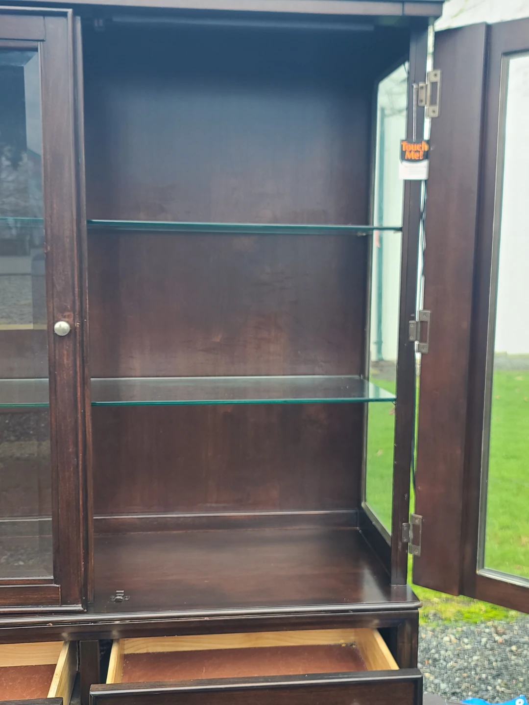 Dark Wood Display Cabinet with Glass Doors and Drawers - photo 3
