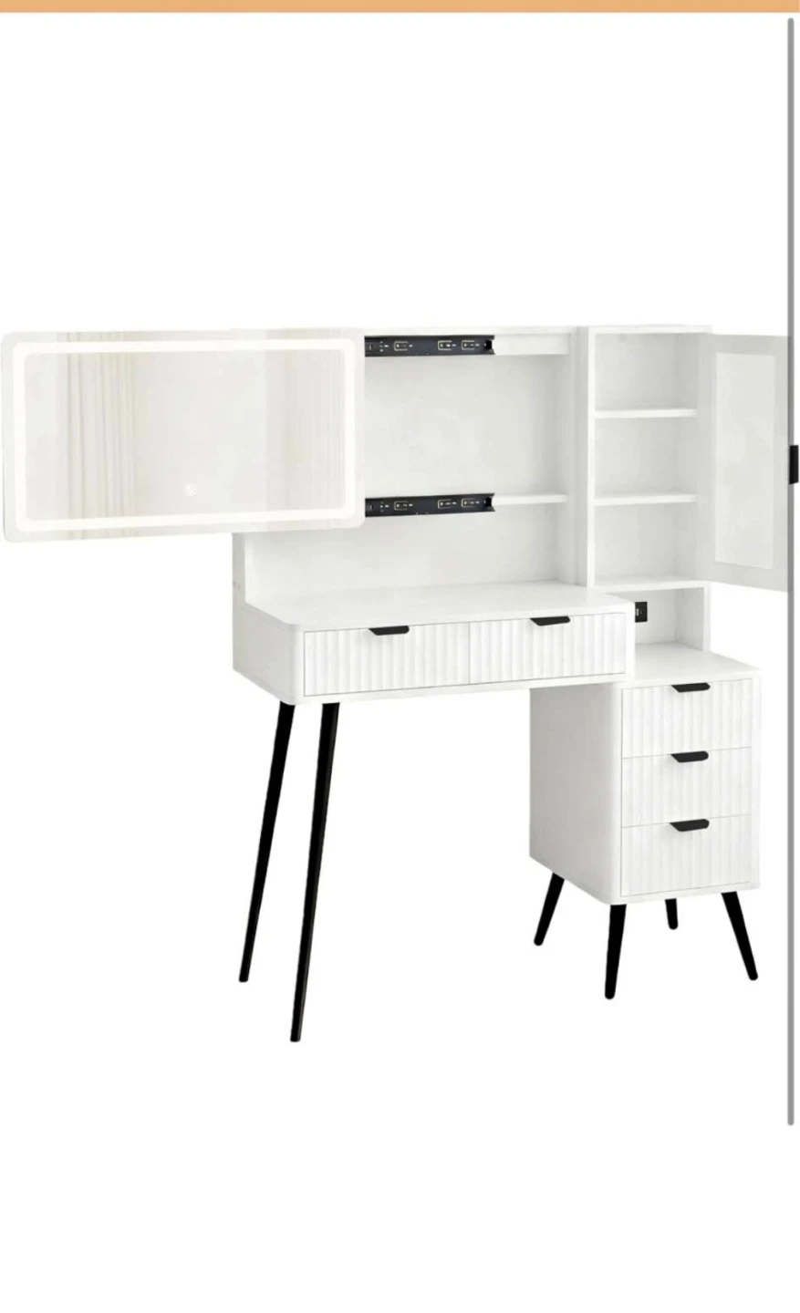 Brand new in box White Vanity Desk with Lighted Mirror - photo 3