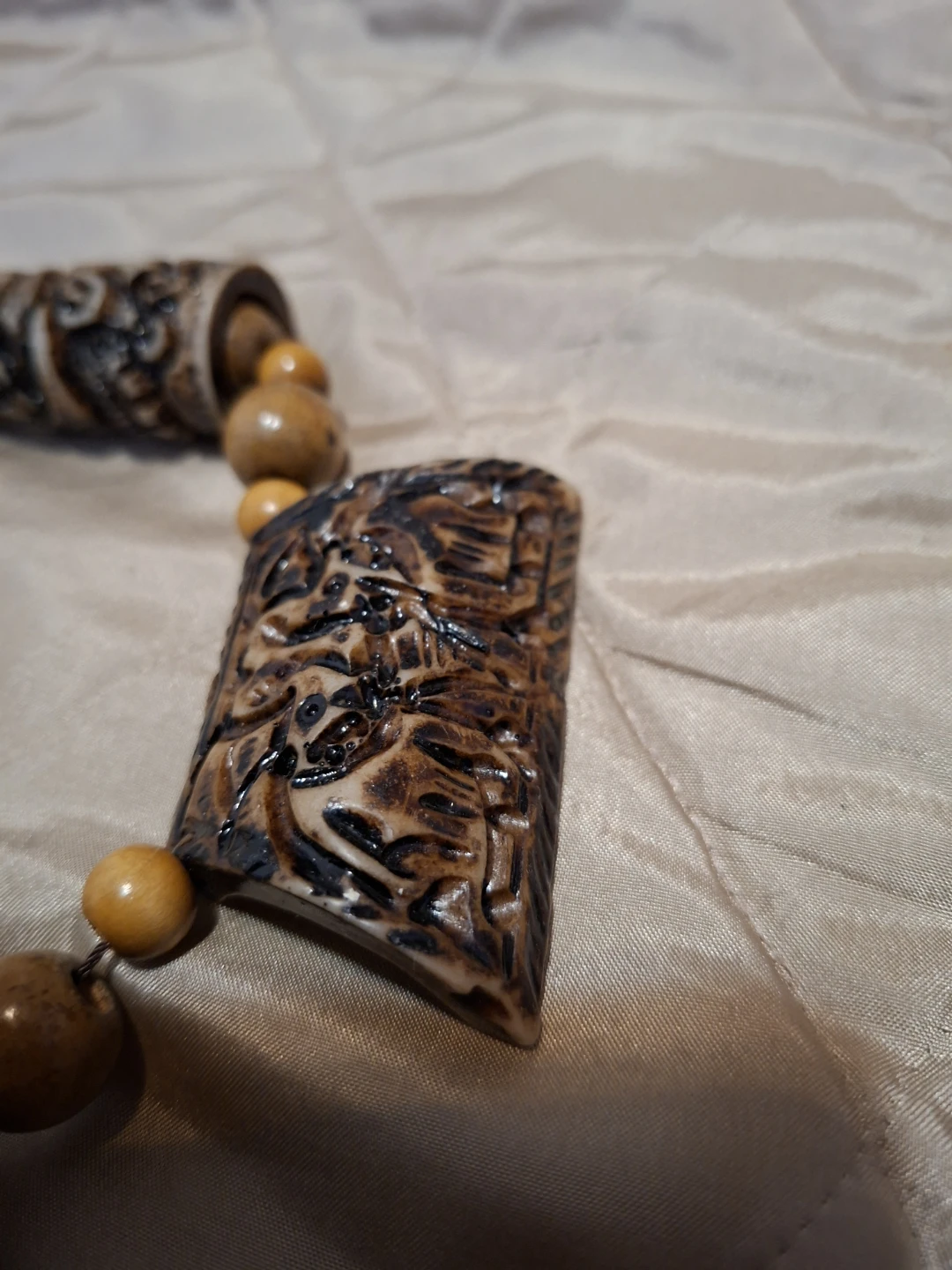 Carved Pendant and Wood Bead Necklace🏆 - photo 2