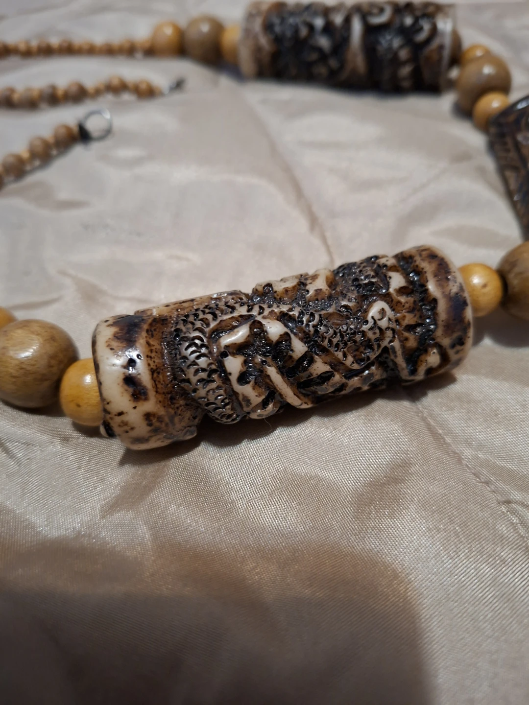 Carved Pendant and Wood Bead Necklace🏆 - photo 3