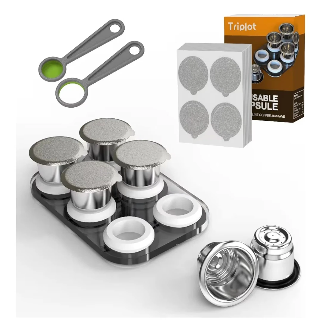 Triplot Reusable Coffee Capsule Pods with 100 Foil Lids