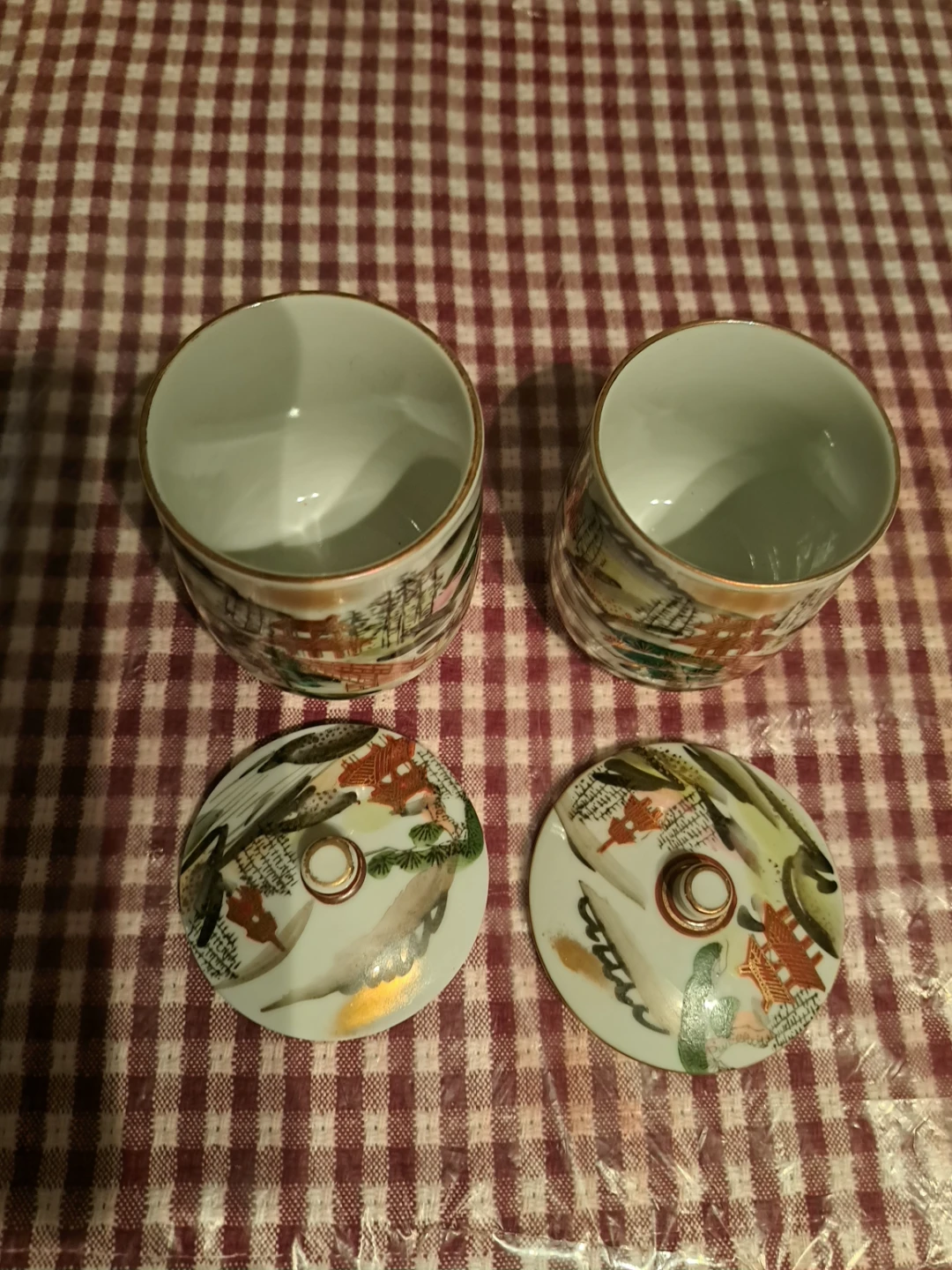 Vintage Kutani Ware 九谷焼 Japanese tea cups with lids - photo 2