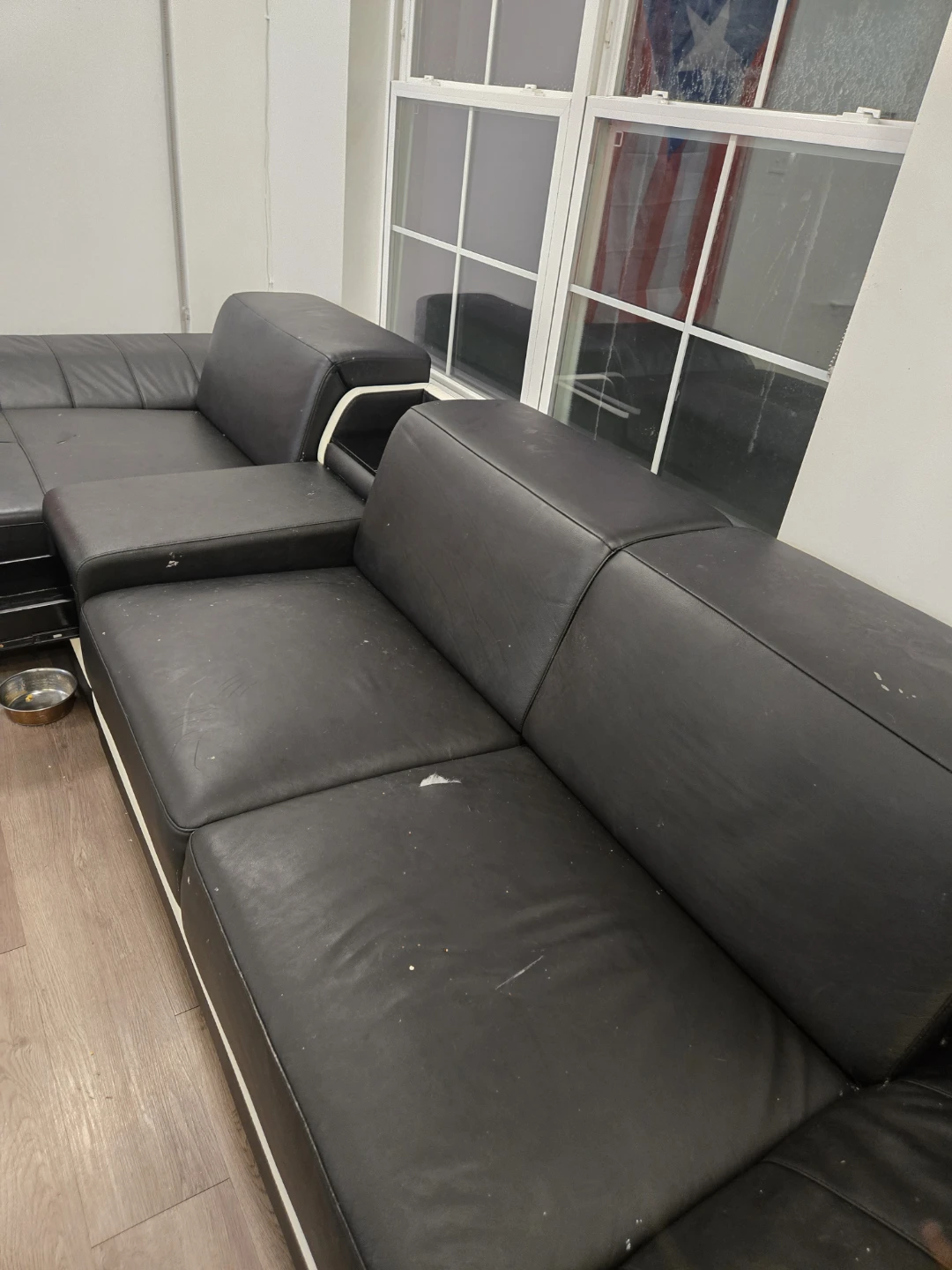 Black Leather Sectional Sofa with Storage