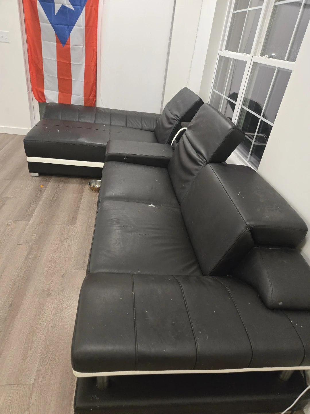 Black Leather Sectional Sofa with Storage - photo 2