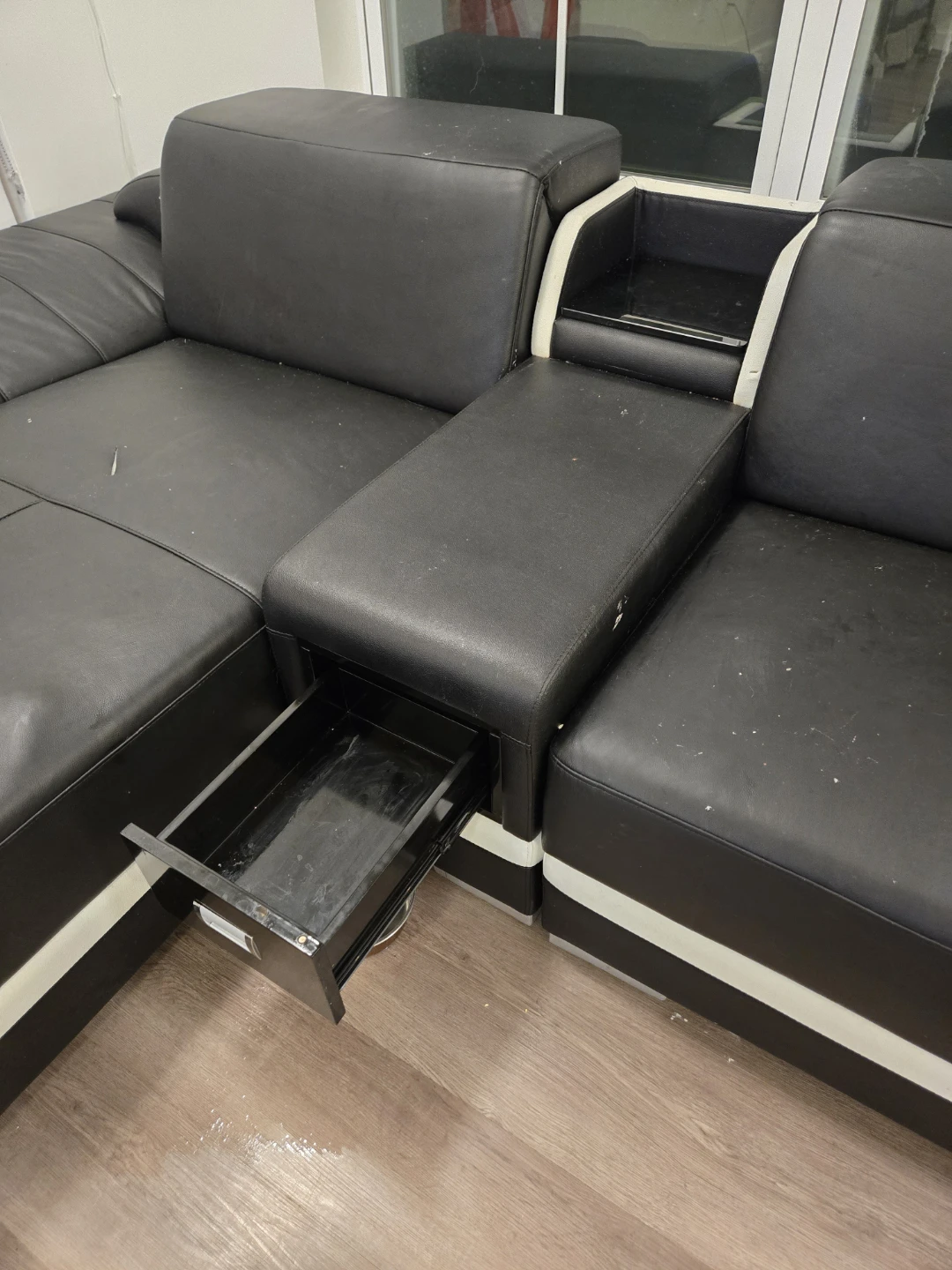 Black Leather Sectional Sofa with Storage - photo 3