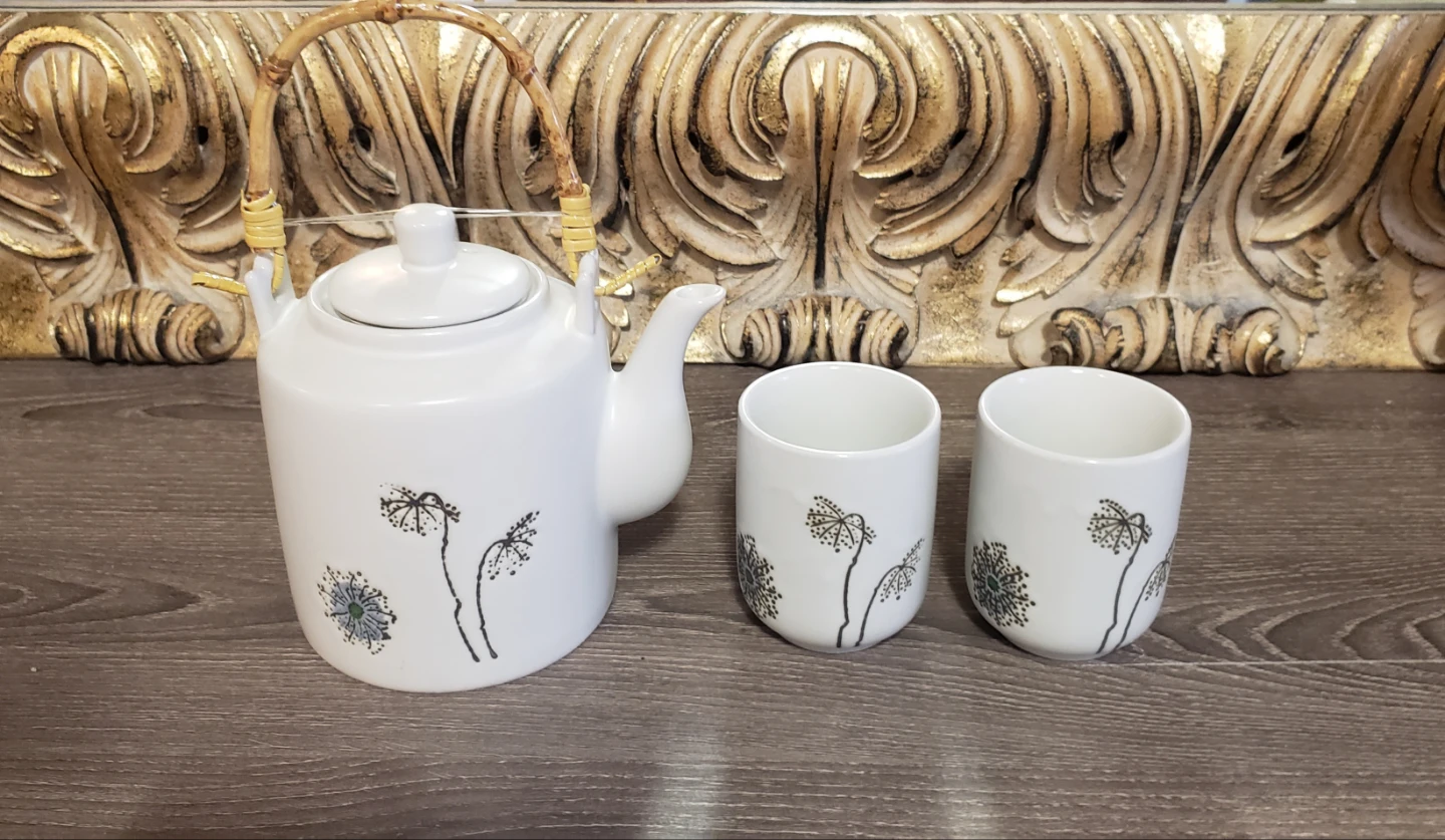 Tea Set with Bamboo Handle and Floral Design - photo 2