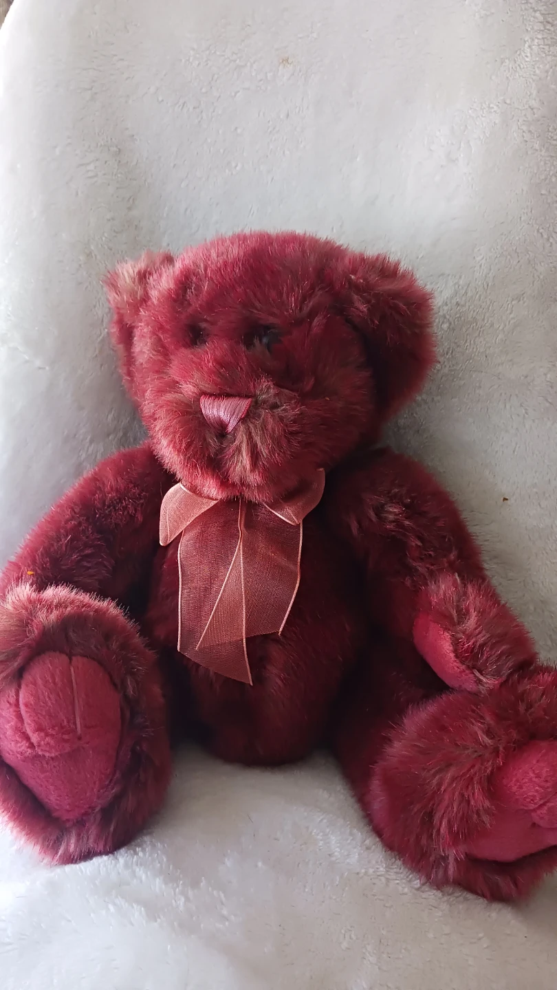 Vintage Burgundy Plush Teddy Bear