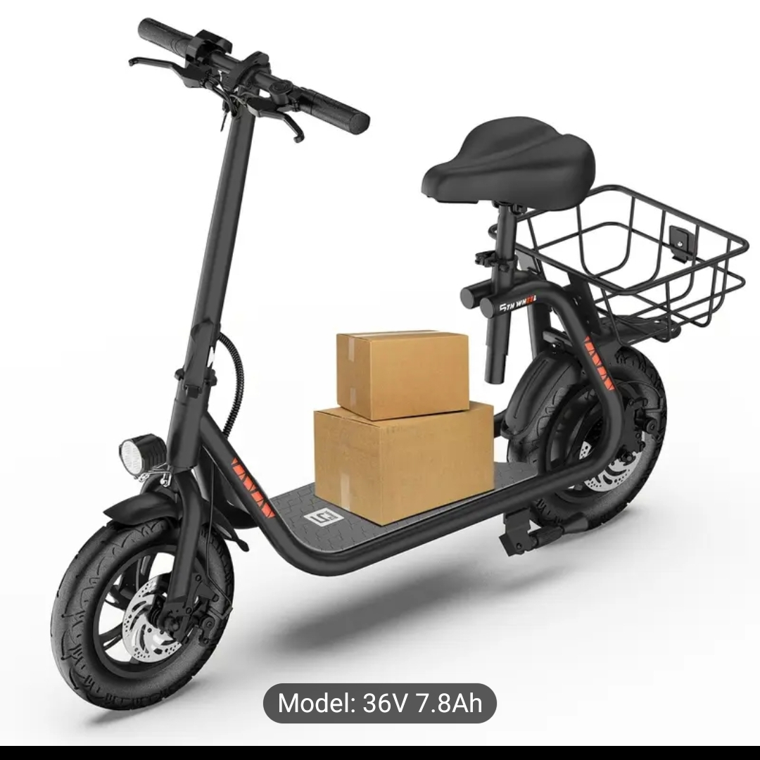 Black Electric Scooter with Rear Basket