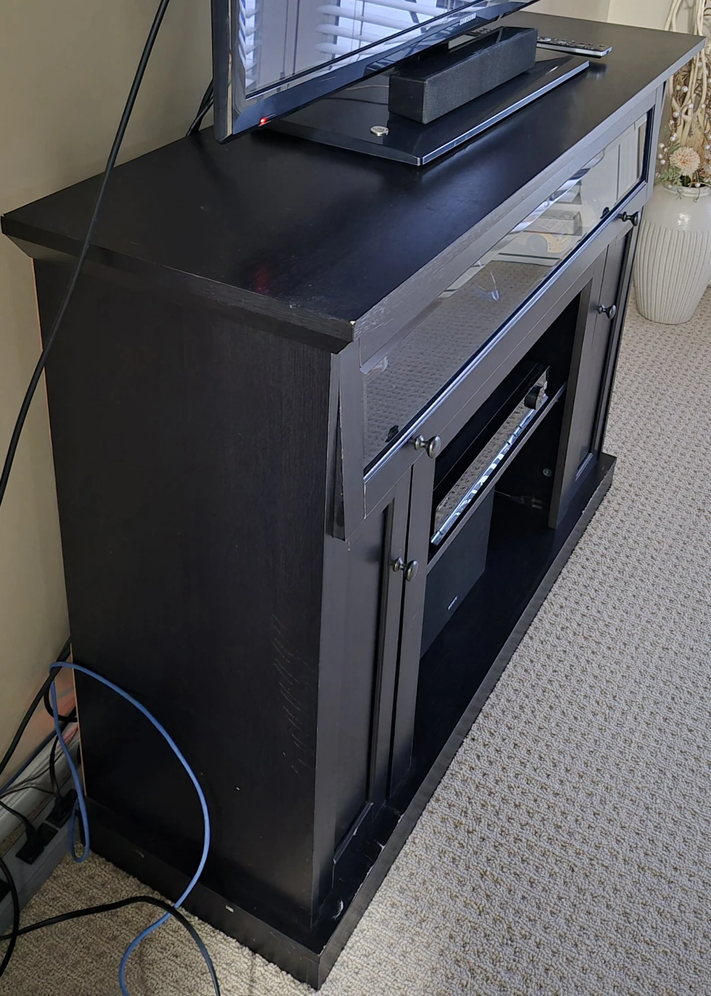 Black Entertainment Stand with Glass Doors - photo 2