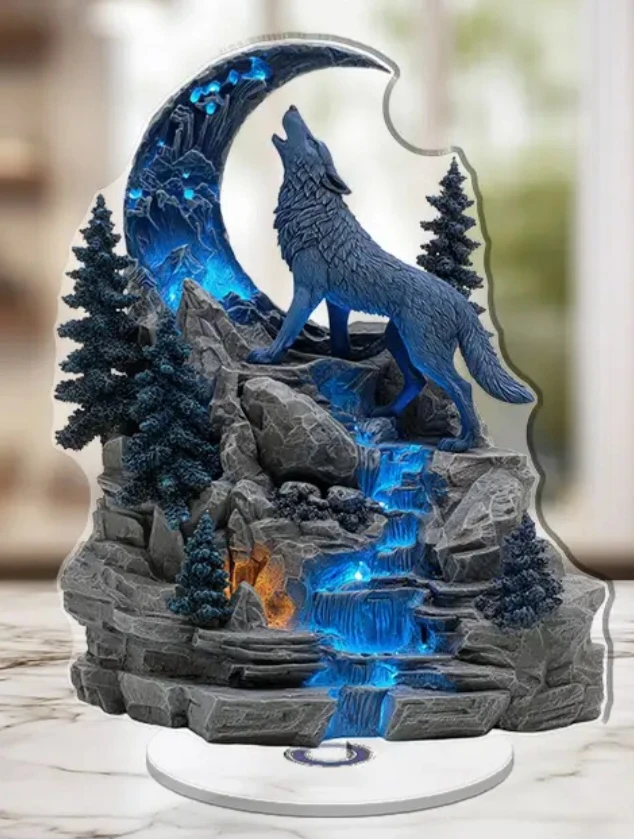 Wolf Howling at Moon Acrylic Display