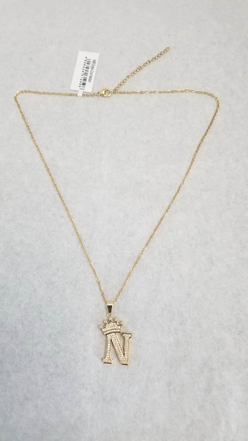 Gold Tone 'N' Crown Necklace with Zircon - photo 3