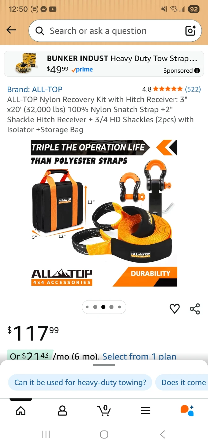 ALL-TOP Nylon Recovery Kit with Hitch Receiver & Shackles - photo 4