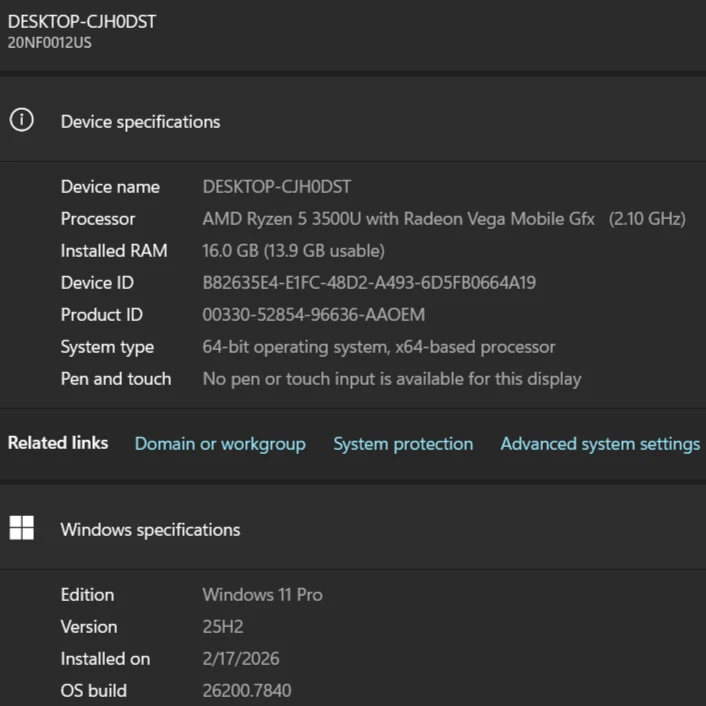 Win11Pro, Ryzen 5, 16gb, 256gb, ThinkPad E595, A+ , Charger - photo 3