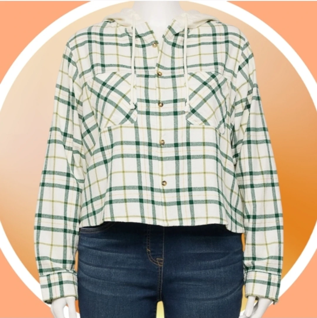 NWT Crop Button Up Shirt w Hood & Flap Button Box Pockets 2XL 🏆 - photo 2