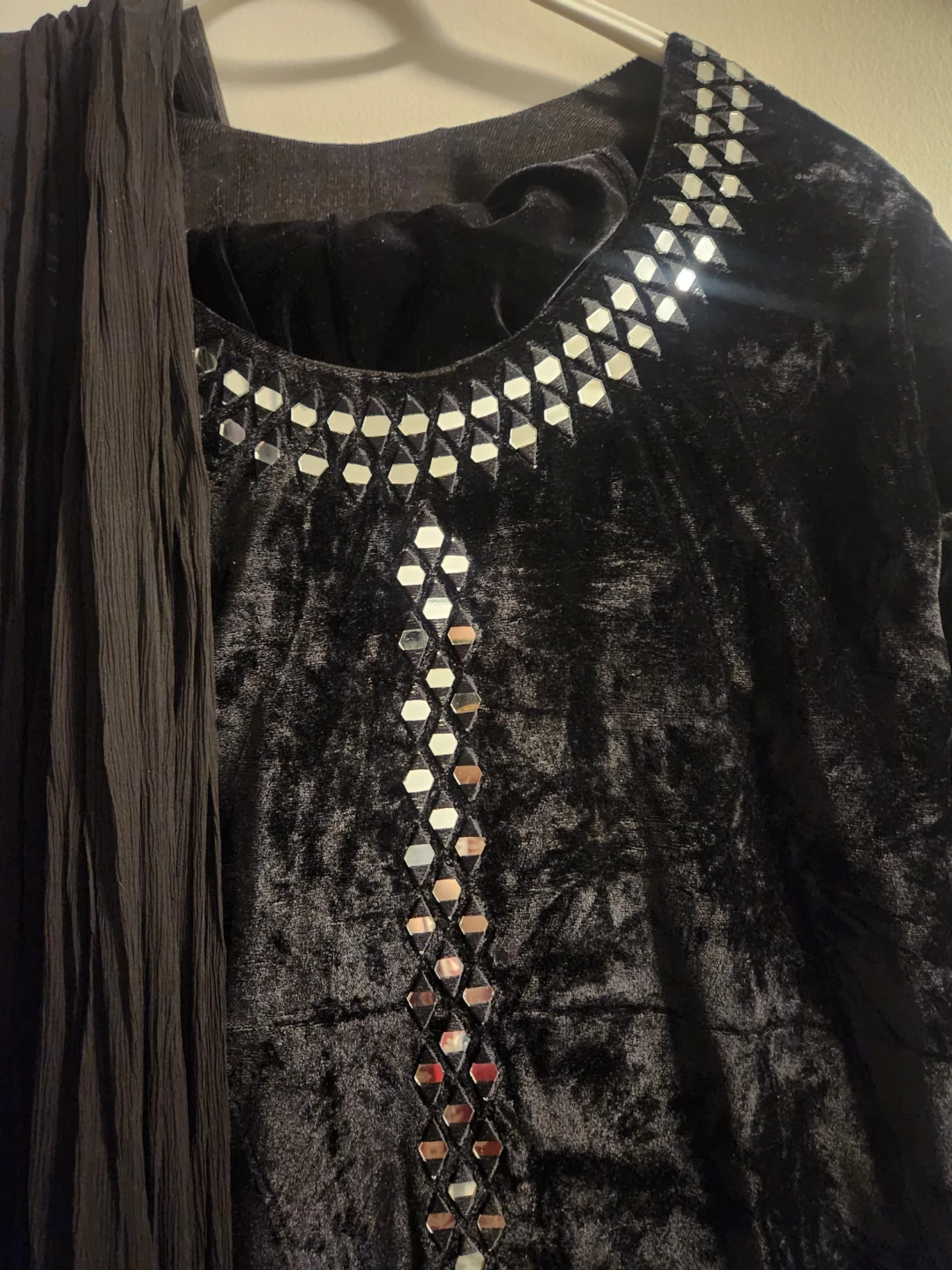 Black Velvet Embellished Kurti with Scarf