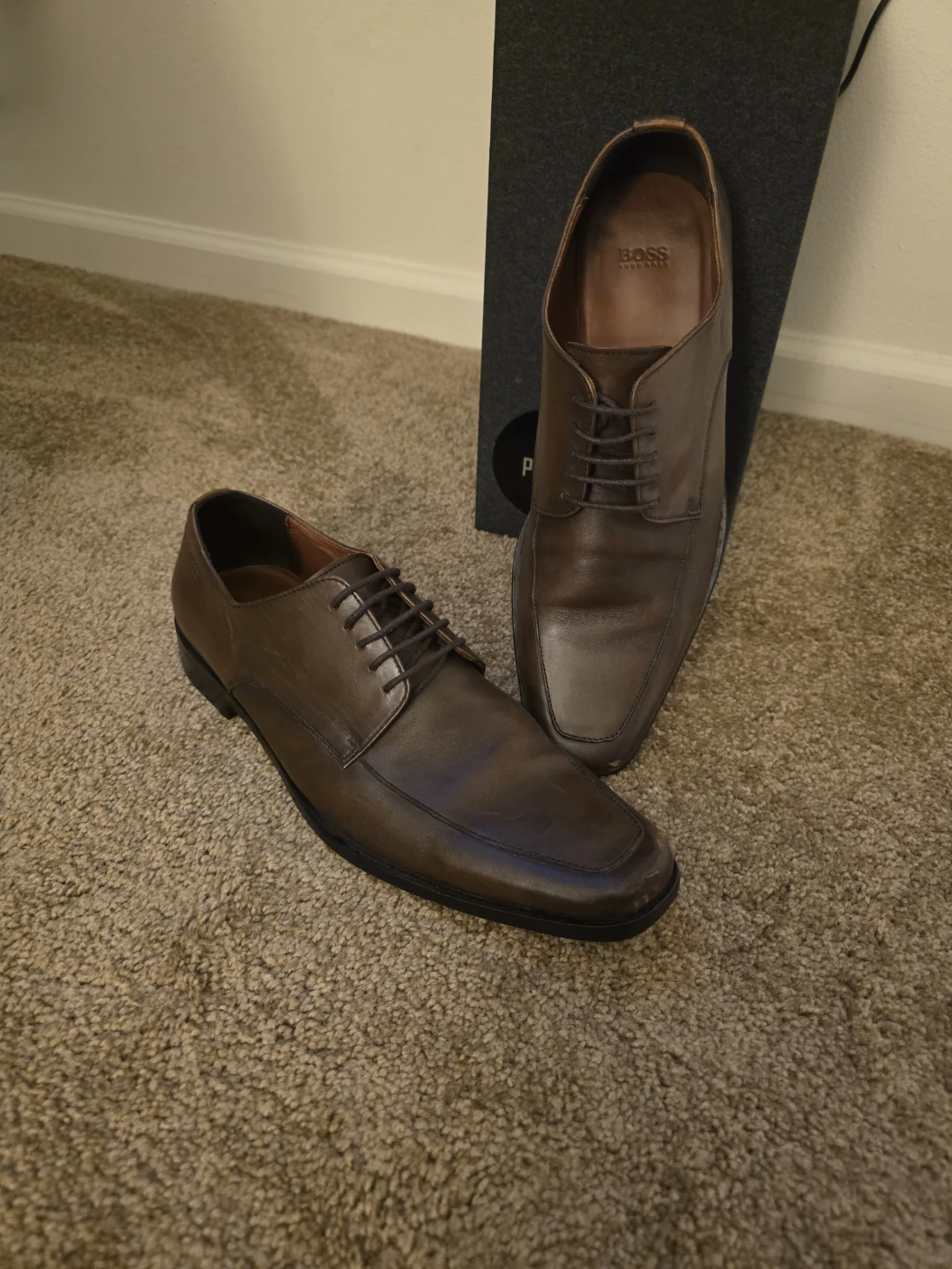 BOSS Hugo Boss Men's Brown Leather Dress Shoes Size 10