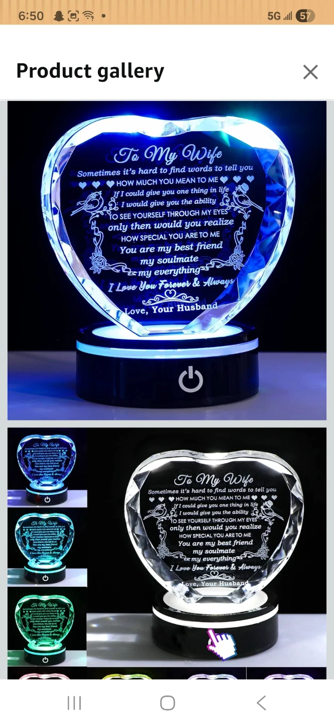Crystal Heart "To My Wife" LED Lamp