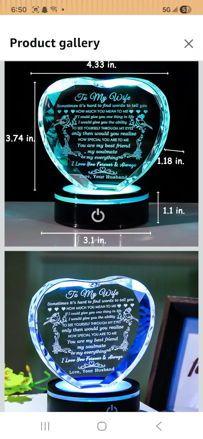 Crystal Heart "To My Wife" LED Lamp - photo 2
