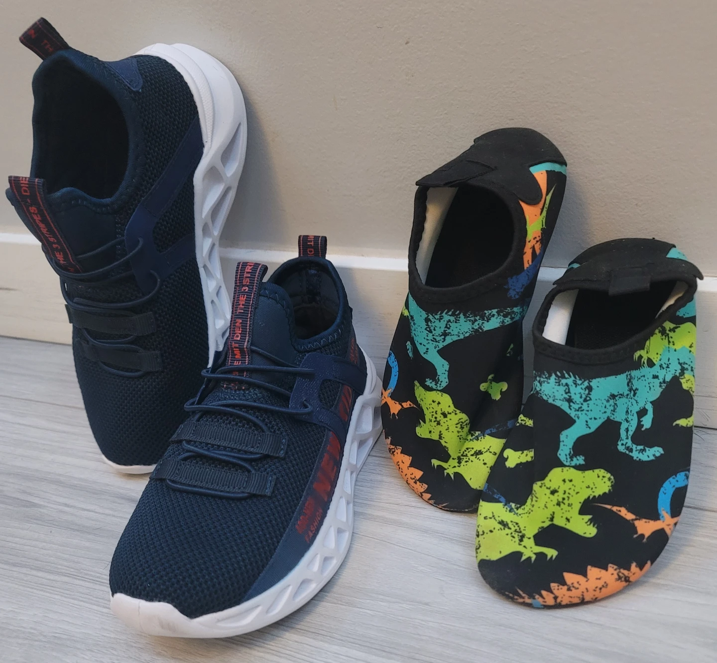 Navy Blue Kids Sneakers & Dinosaur Water Shoes