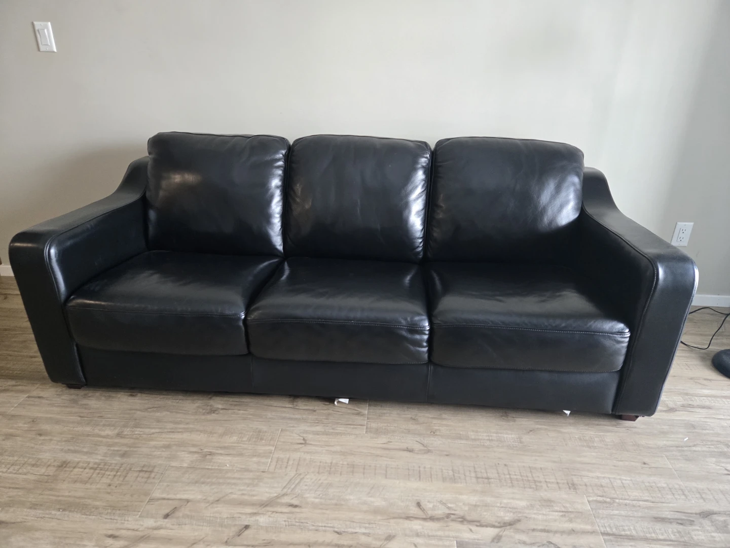 Black Leather Sofa - Three seater - photo 2
