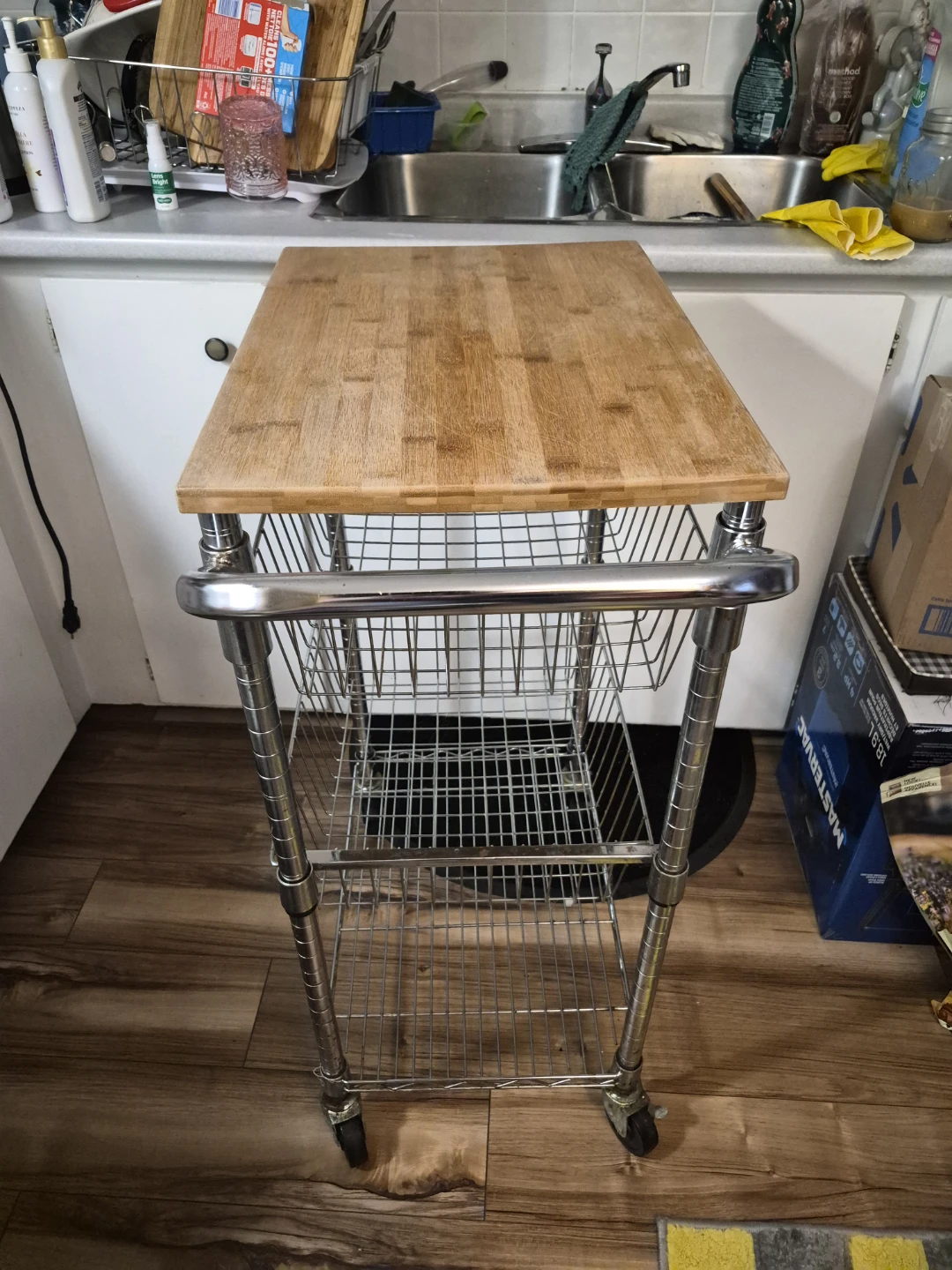 Rolling Kitchen Cart with Butcher Block Top - photo 2