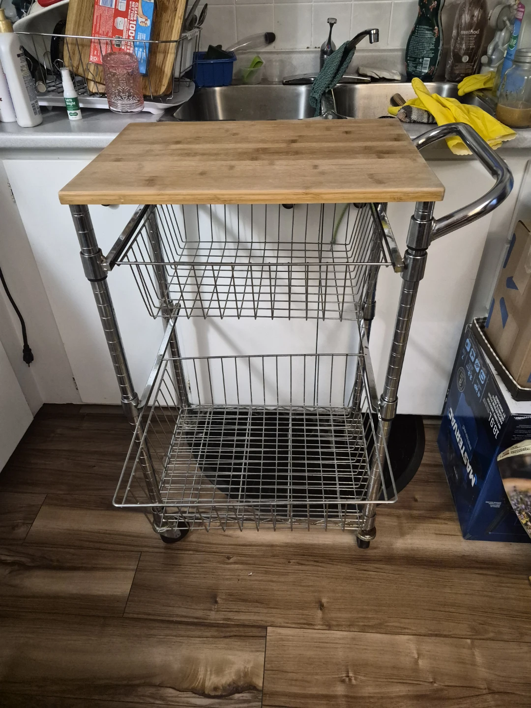 Rolling Kitchen Cart with Butcher Block Top - photo 3