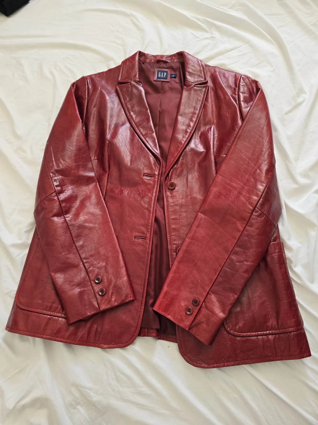 GAP Red 100% Leather Blazer Jacket