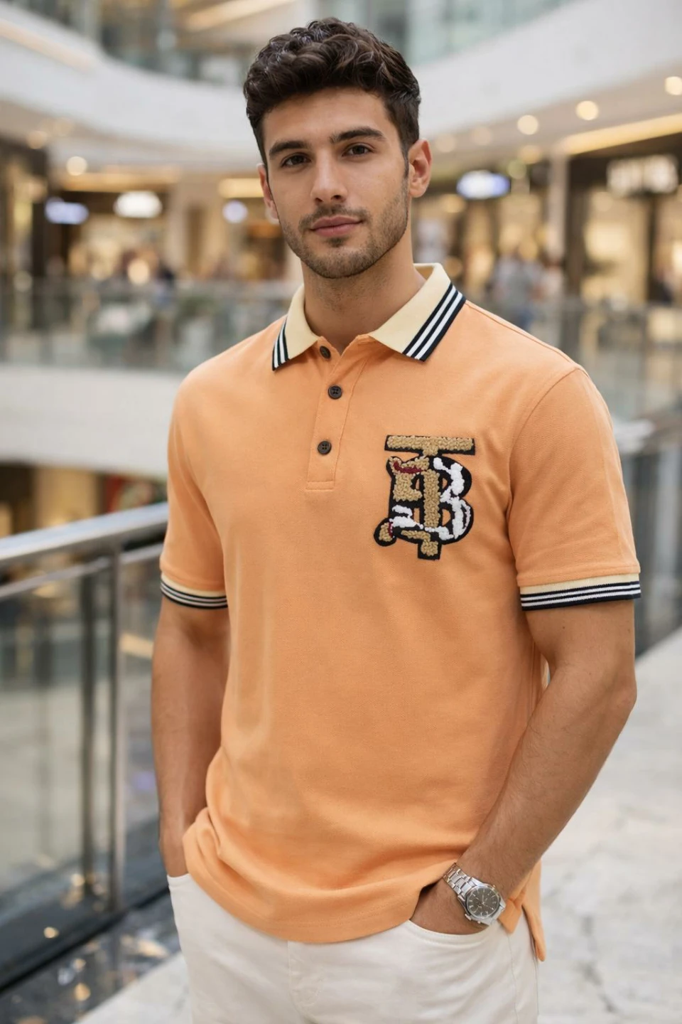 Burberry Orange Polo Shirt with TB Monogram - Size XL - photo 3