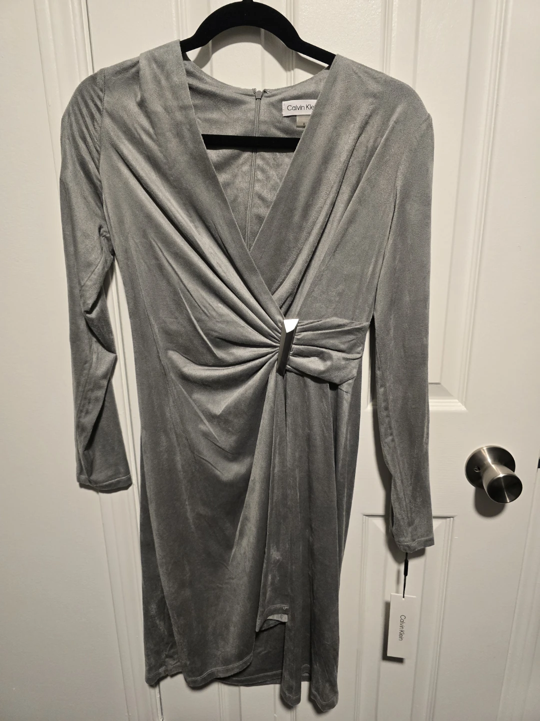 Calvin Klein Grey Velvet Wrap Dress Size 8