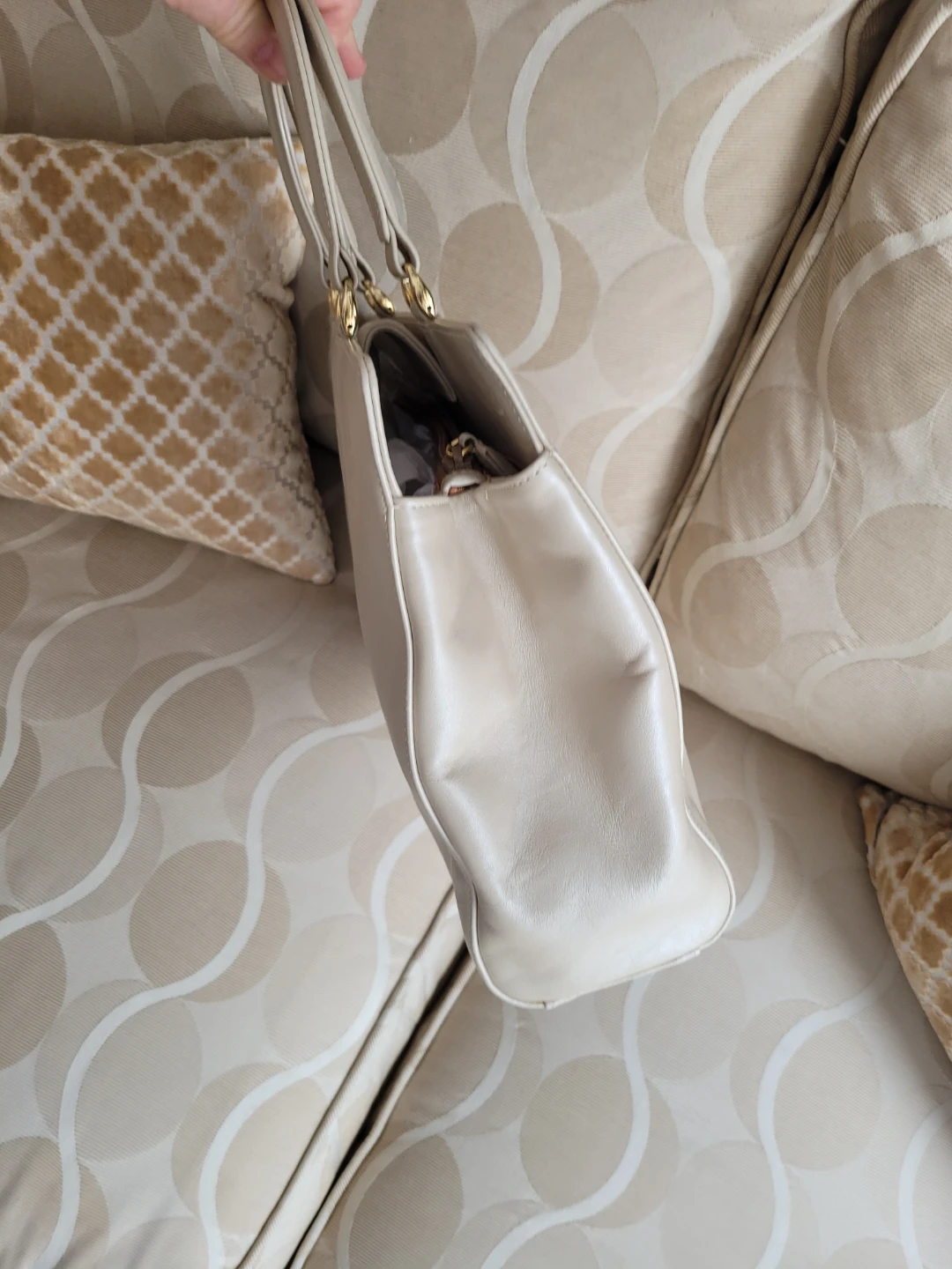 Vtg Holt Renfrew Cream Leather Top Handle Handbag - photo 3