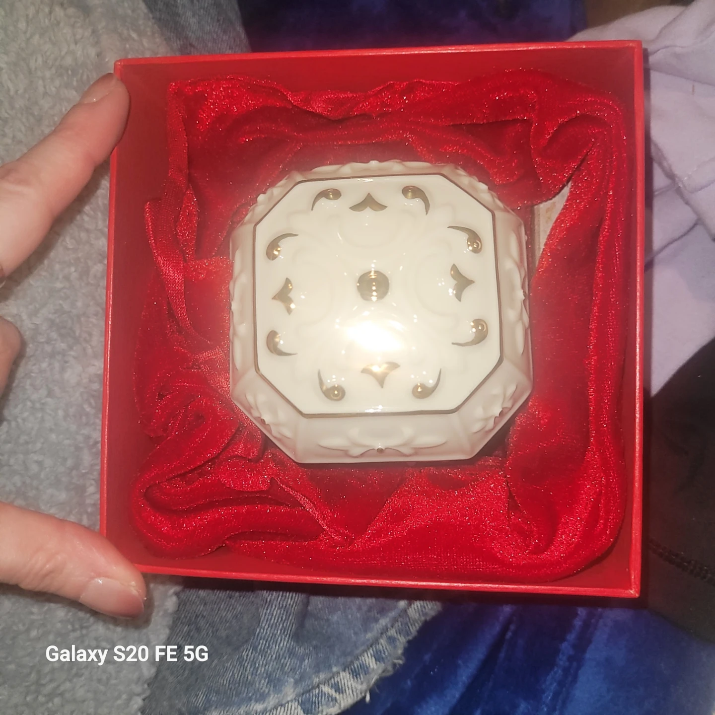 Lenox White Porcelain Trinket Box with Gold Accents