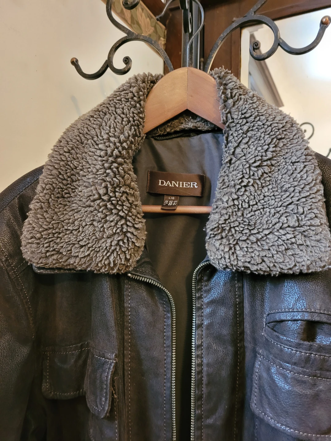 Danier Leather Jacket with Shearling Collar - Large
