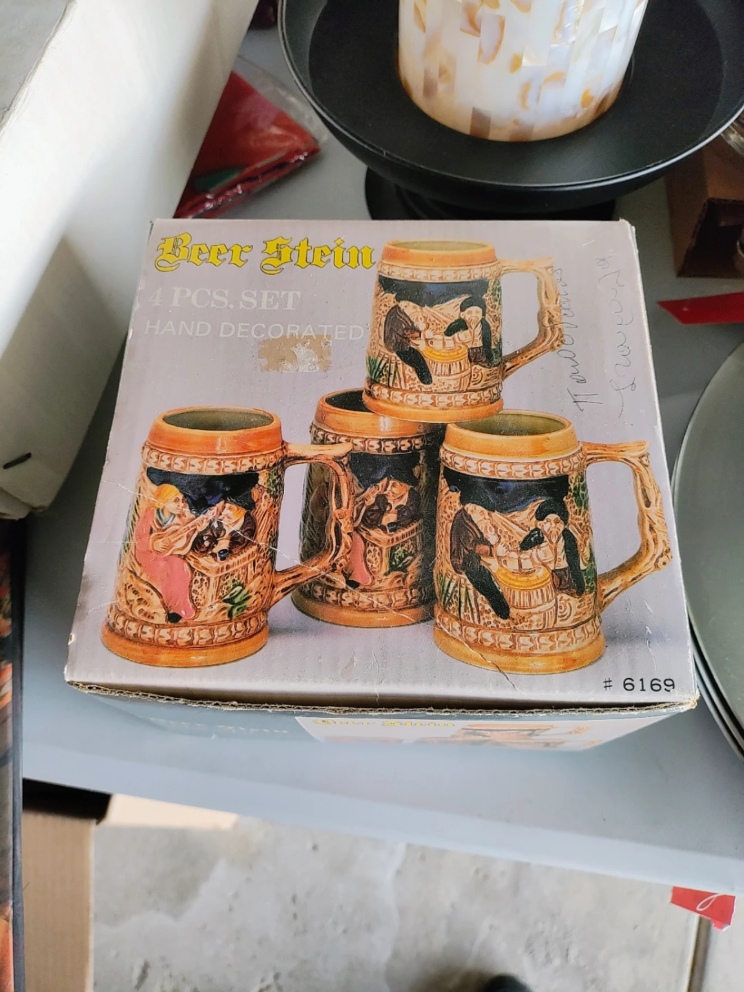 Beer Stein 4 Piece Set Hand Decorated #6169 Mugs