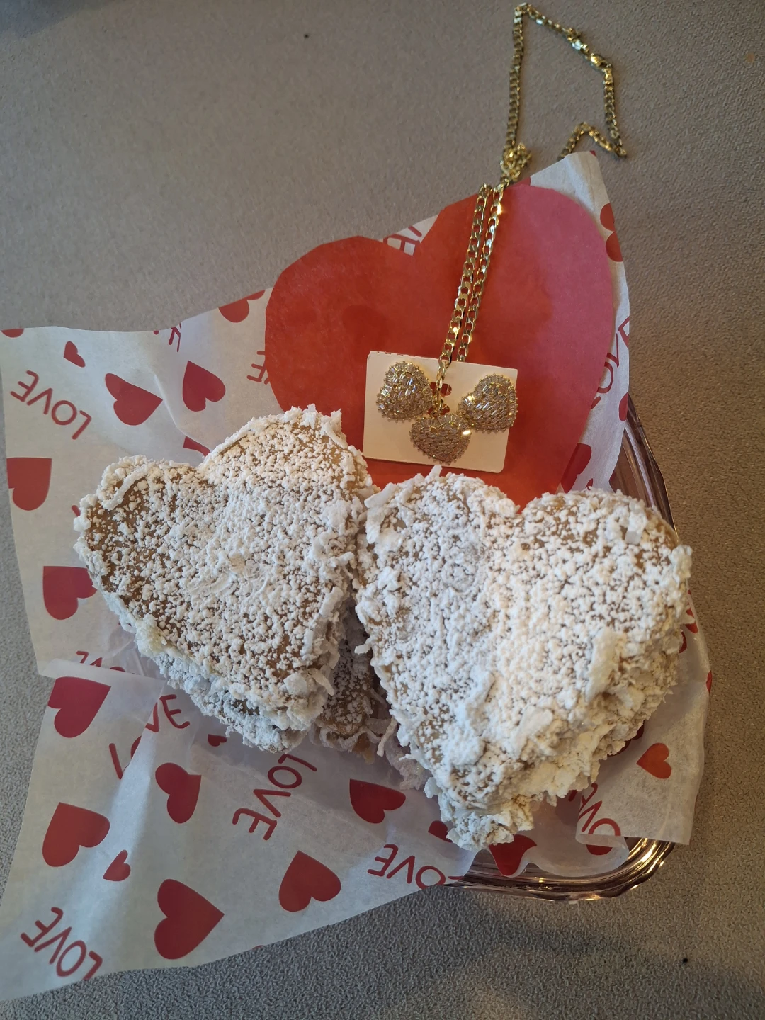 Heart-Shaped Cookies with Rhinestone Earrings & Necklace Set