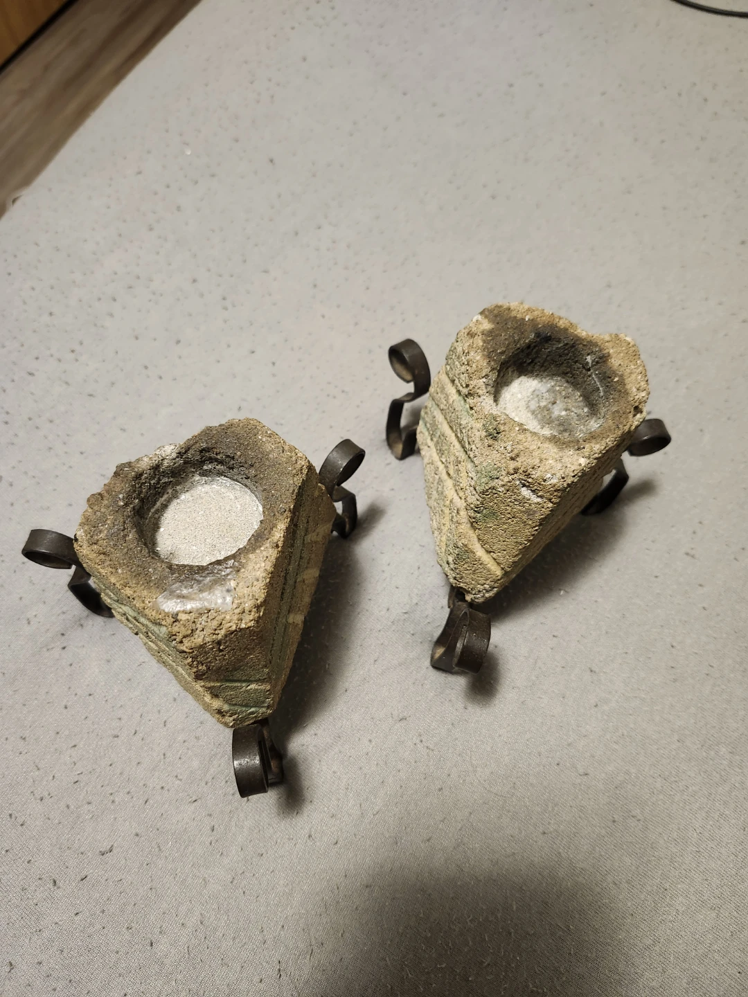 Pair of Pumice and Metal Tealight Holders - photo 3