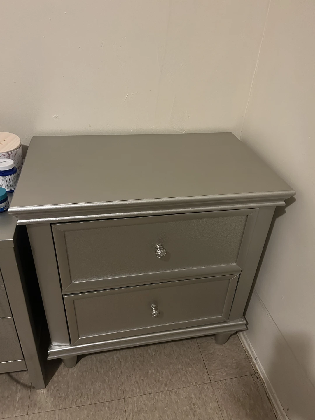 Silver 2-Drawer Nightstand