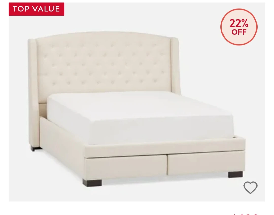 Cream Upholstered Wingback Bed Frame with Storage