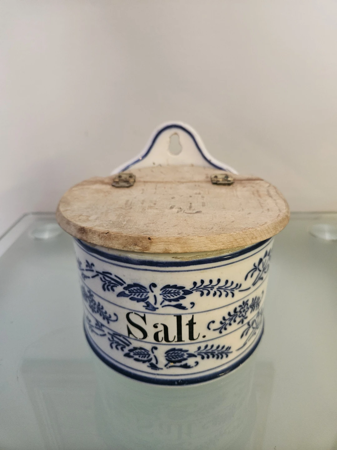 Vintage Salt Box with Wooden Lid