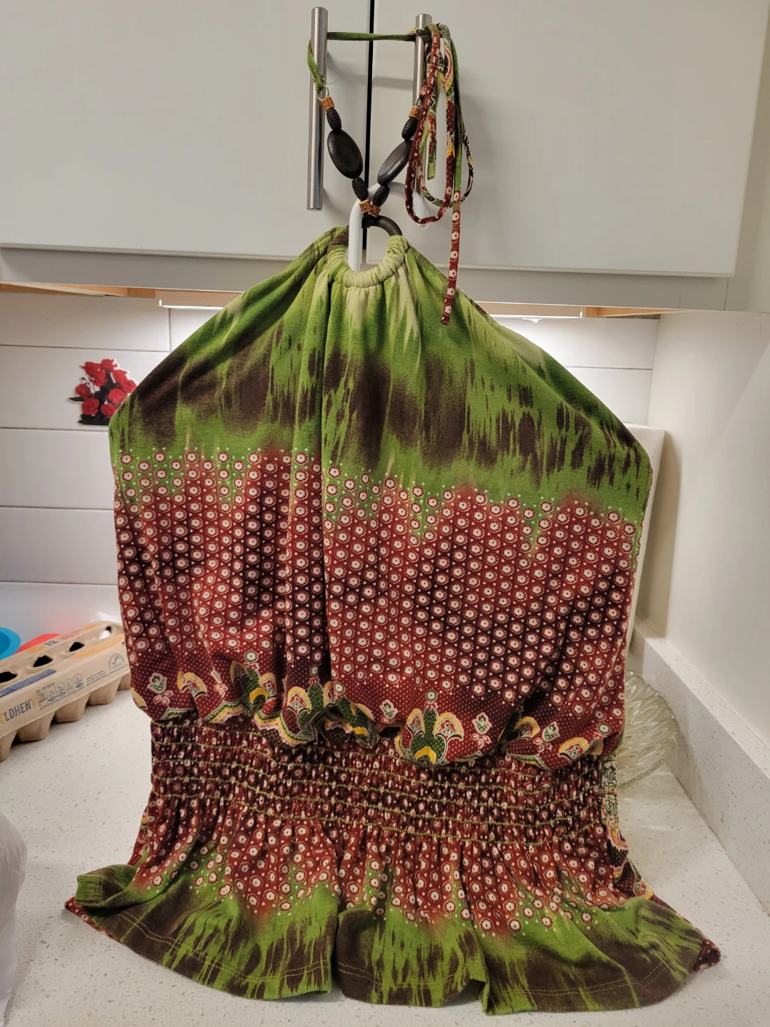 Boho Halter Dress with Beaded Necklace Detail