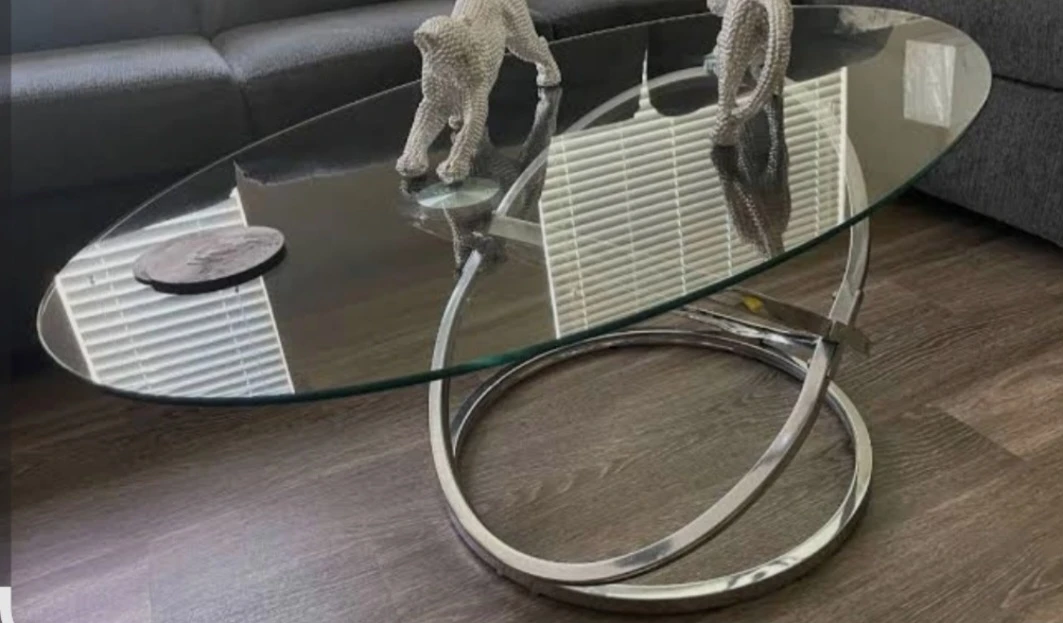 Oval Glass Top Coffee Table with Metal Base