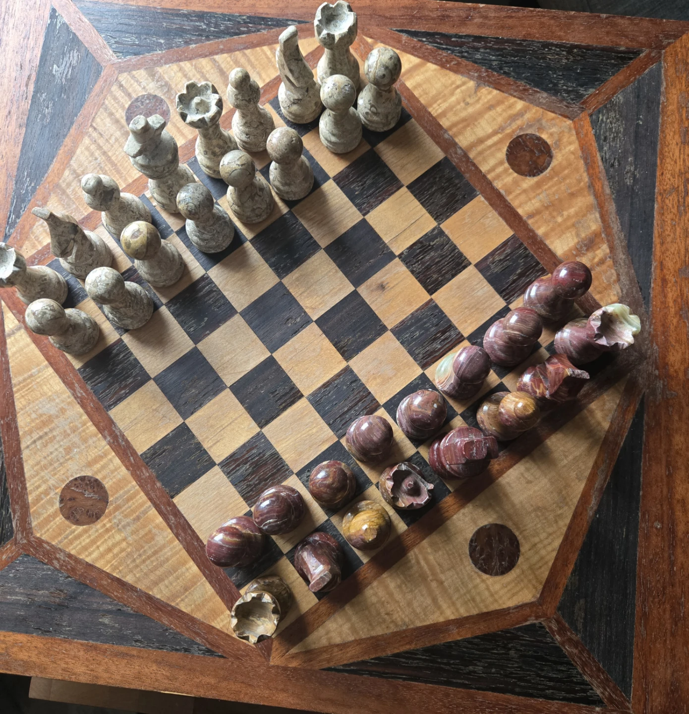 Vintage Marble Chess Set and Side Table with Game Board Top - photo 4