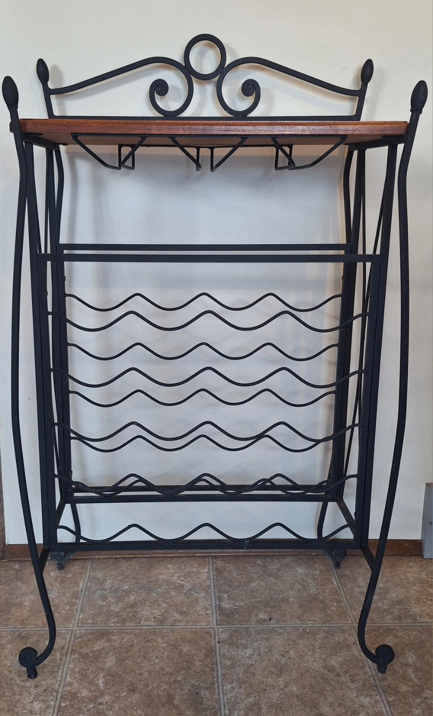 Wrought Iron Wine Rack with Wood Top