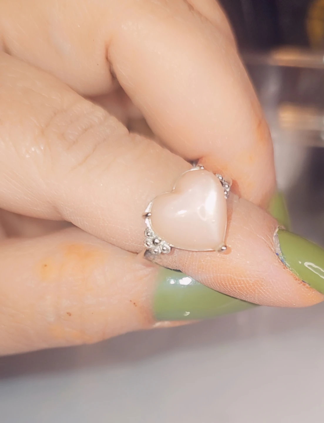 Valenrine Heart peach moonstone  Ring