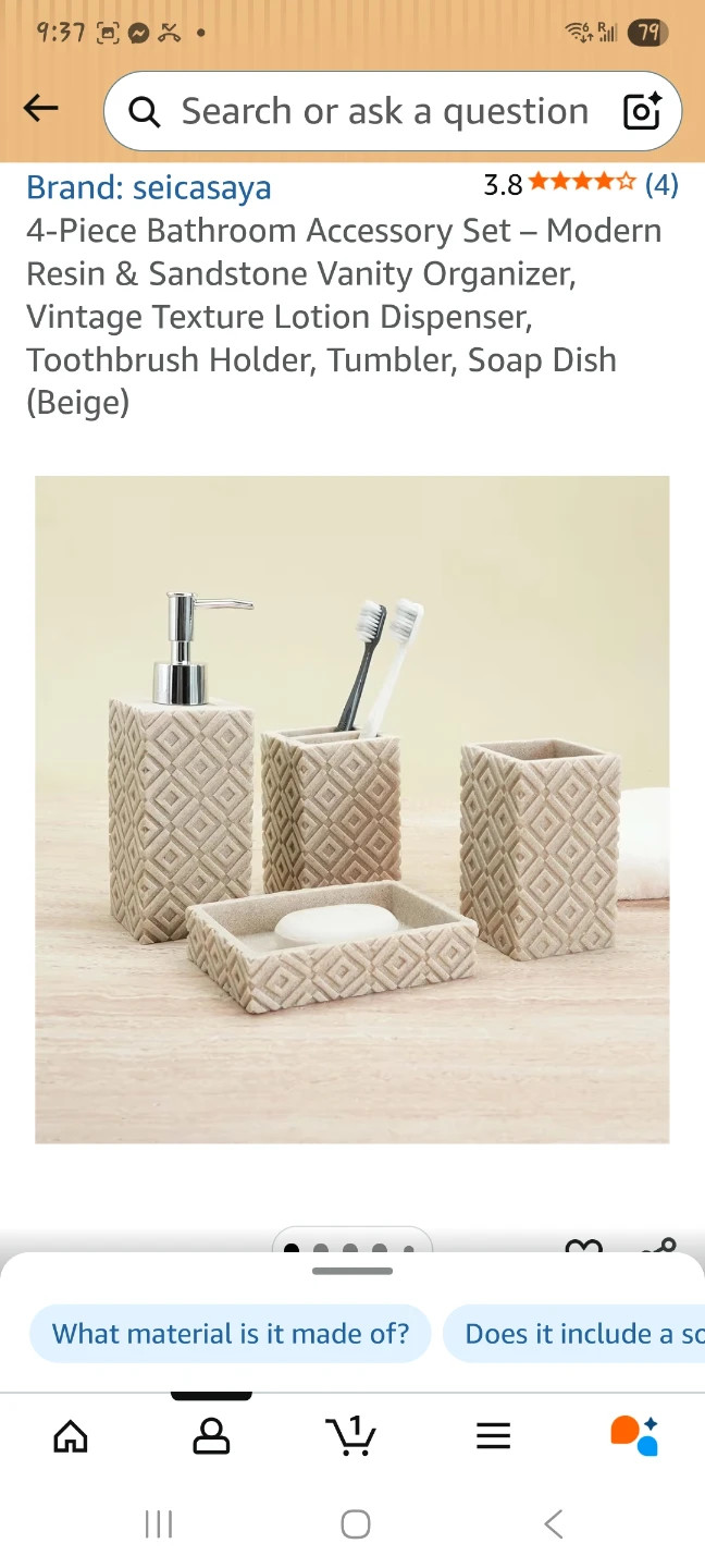 4-Piece Bathroom Accessory Set - Beige Resin